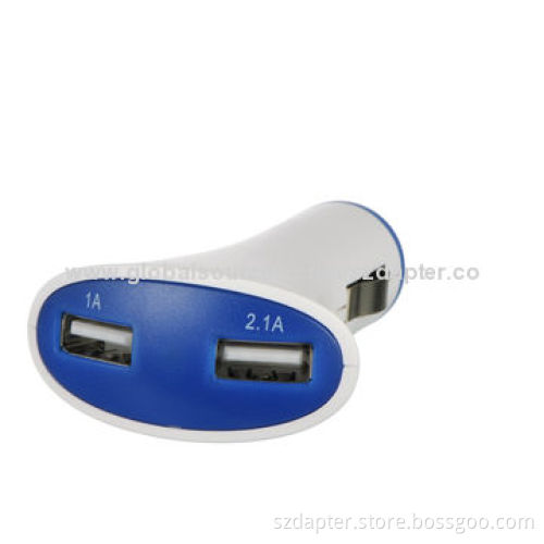 2.1A 2 Ports Car Charger with LED Power Light Indication and 2,100mAh Capacity